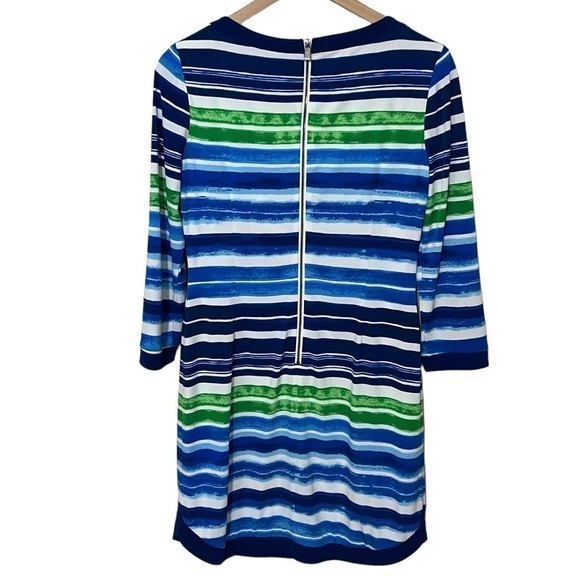 Vince Camuto Womens Blue Green Watercolor Striped 3/4 Sleeve Sheath Dress Size 6 - Picture 2 of 4